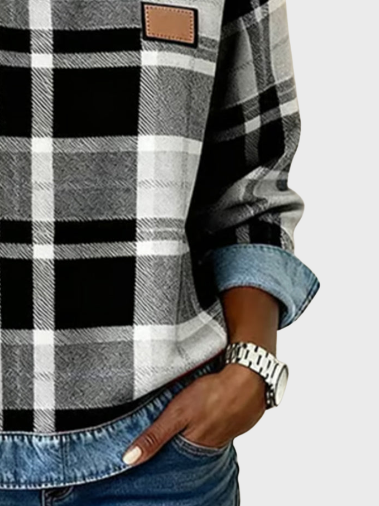Darlene™ Cozy Checkered Patchwork Sweatshirt