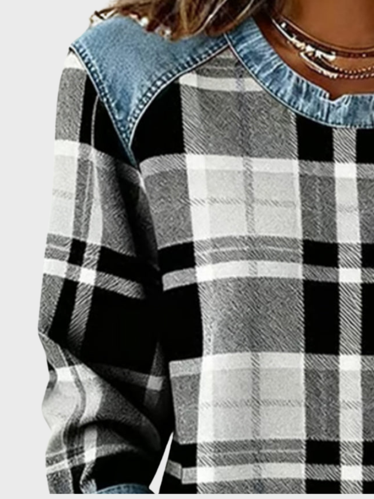 Darlene™ Cozy Checkered Patchwork Sweatshirt