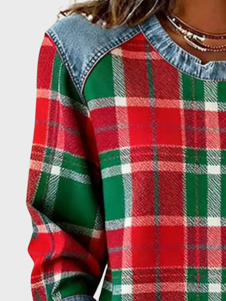 Darlene™ Cozy Checkered Patchwork Sweatshirt