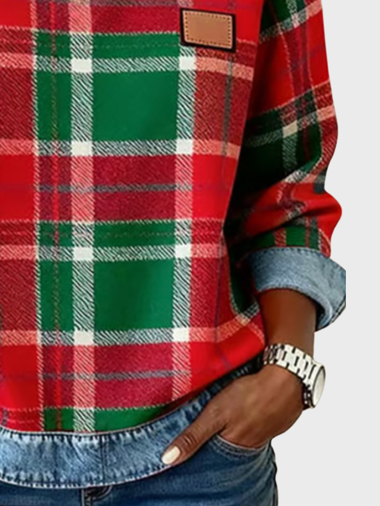 Darlene™ Cozy Checkered Patchwork Sweatshirt