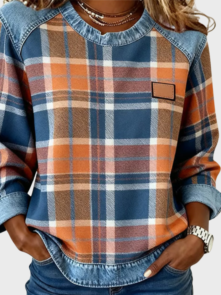 Darlene™ Cozy Checkered Patchwork Sweatshirt