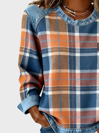 Darlene™ Cozy Checkered Patchwork Sweatshirt