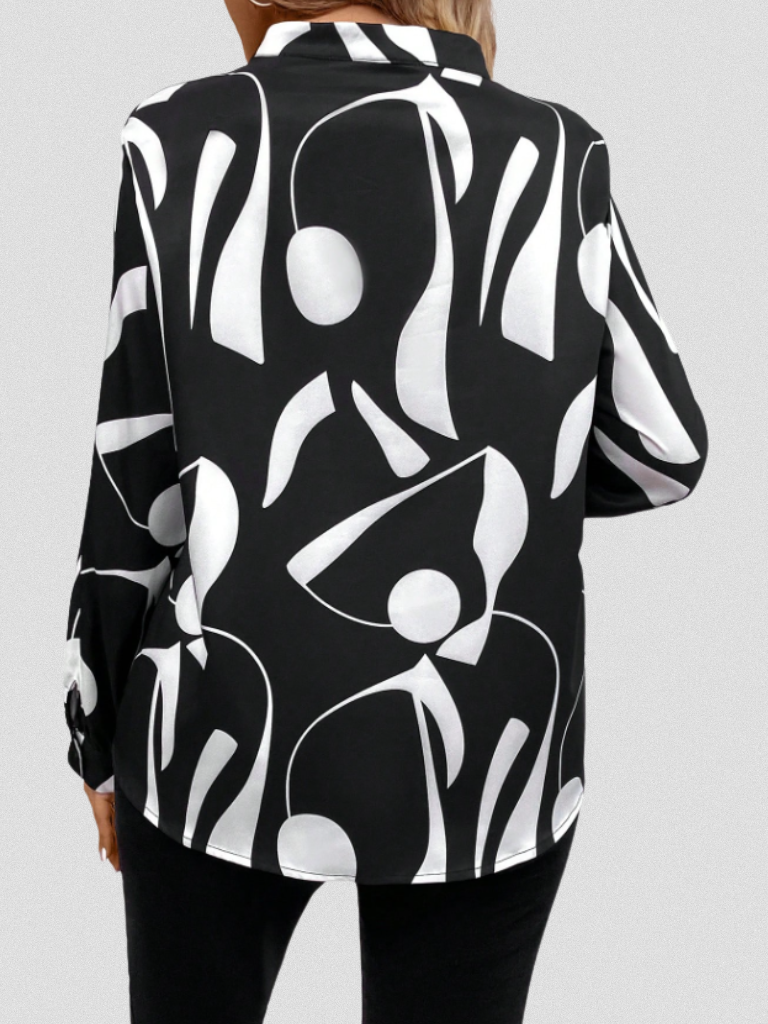 Vivian™ Satin Abstract V-Neck Blouse