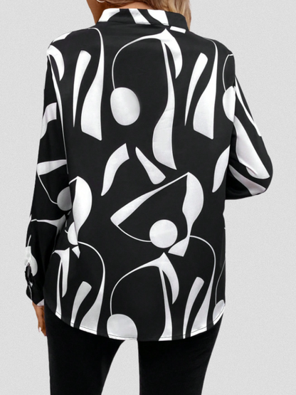 Vivian™ Satin Abstract V-Neck Blouse