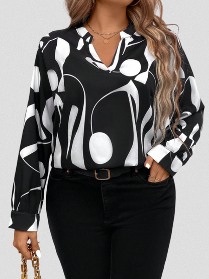 Vivian™ Satin Abstract V-Neck Blouse