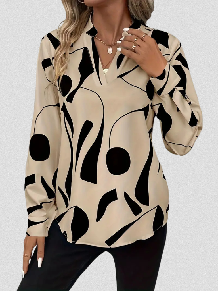 Vivian™ Satin Abstract V-Neck Blouse