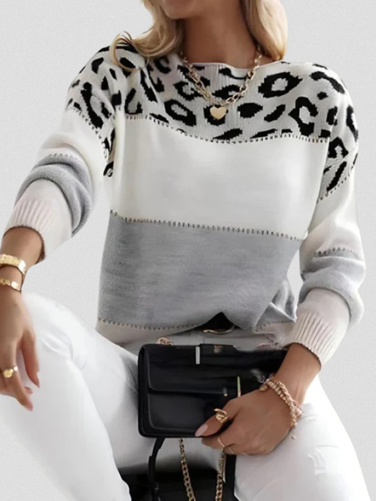 Diane™ Cozy Leopard Accent Knit Sweater