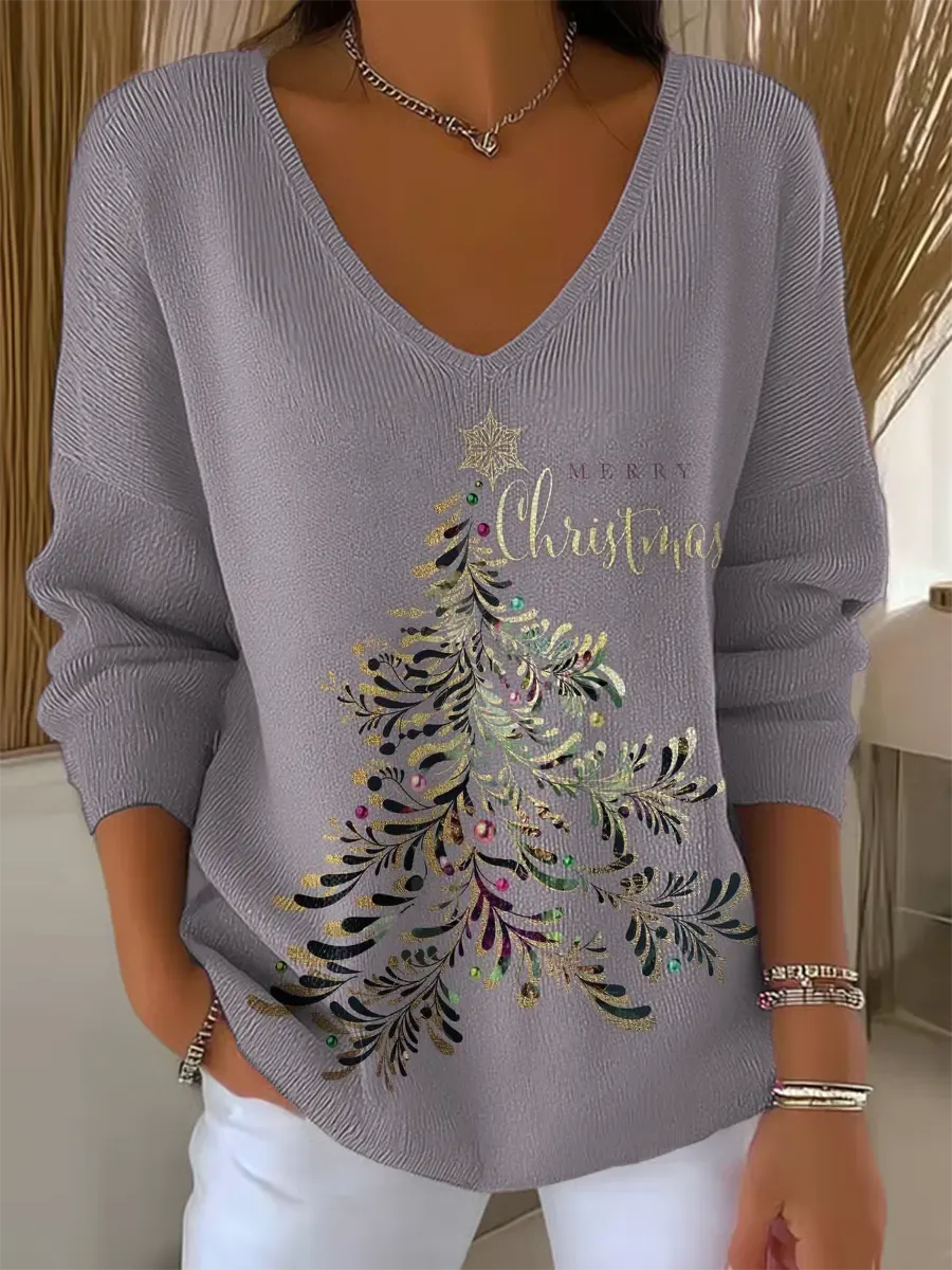 Noelique™ – Festive Knit V-Neck Sweater