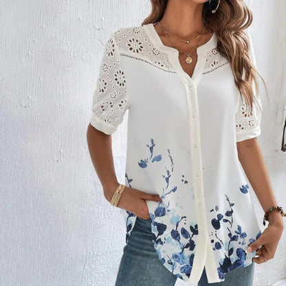 ANNELISE™ – Casual Lace Printed BlouseANNELISE™ – Avslappnad spetsblus med tryck