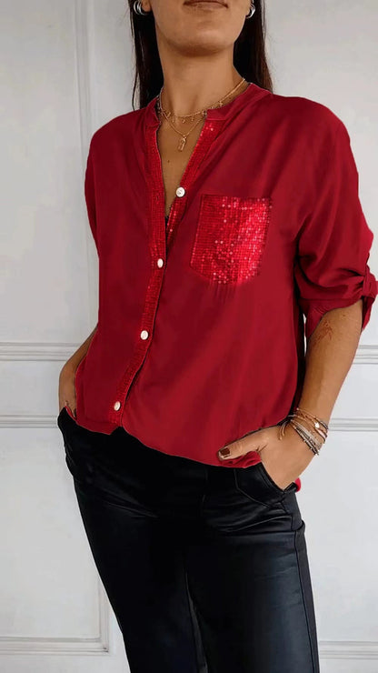DANICA™ - Blus med paljettdetaljer