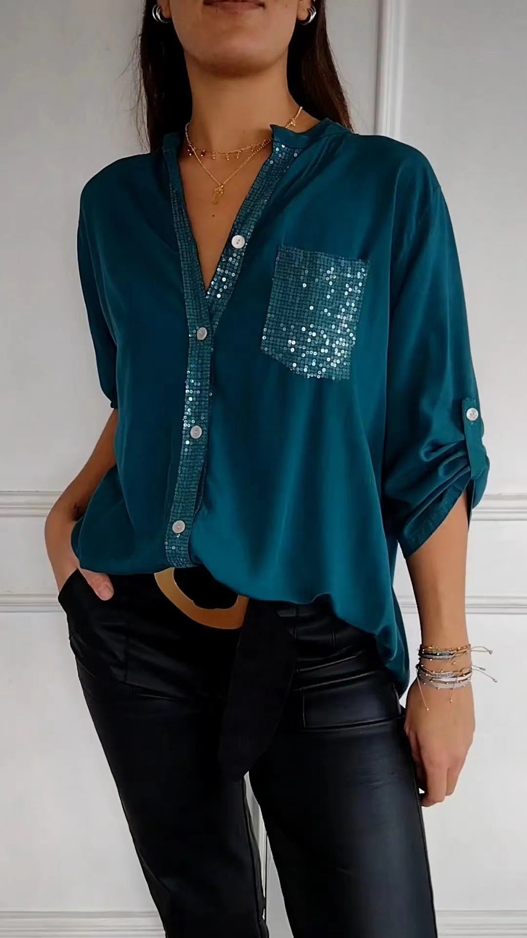 DANICA™ - Blus med paljettdetaljer