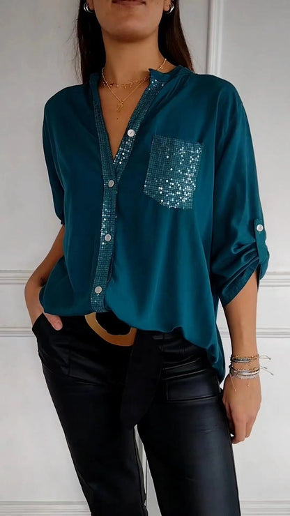 DANICA™ - Blus med paljettdetaljer
