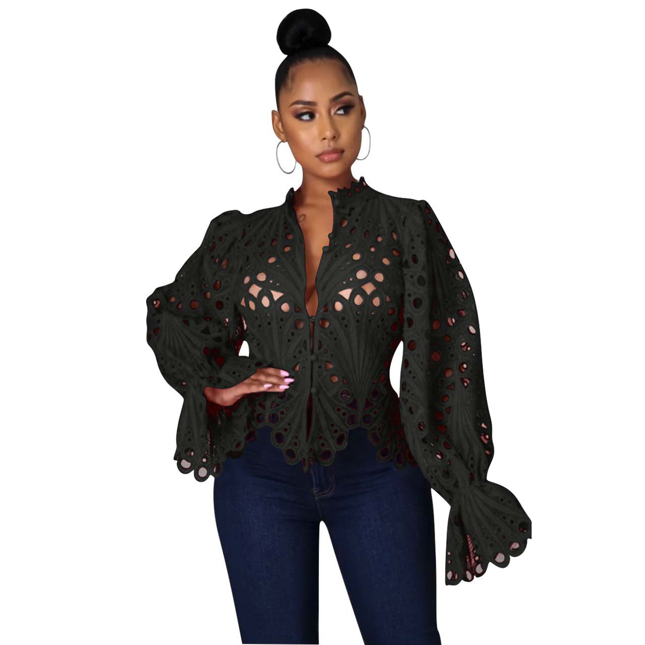 ISALI™ - Chic asymmetrisk blus med volangärm