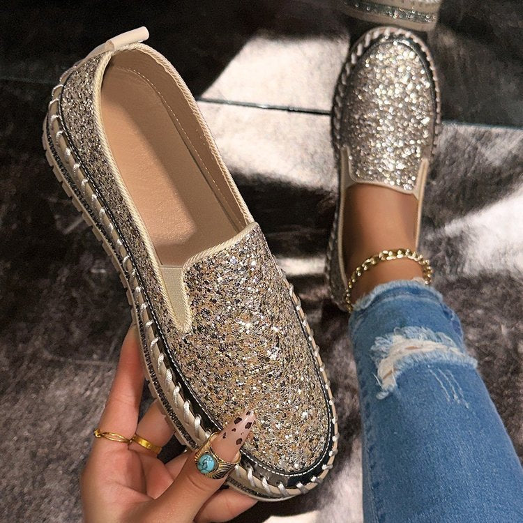 RUBEA™ - Moderna slip-on glitterloafers för vardagsbrukc