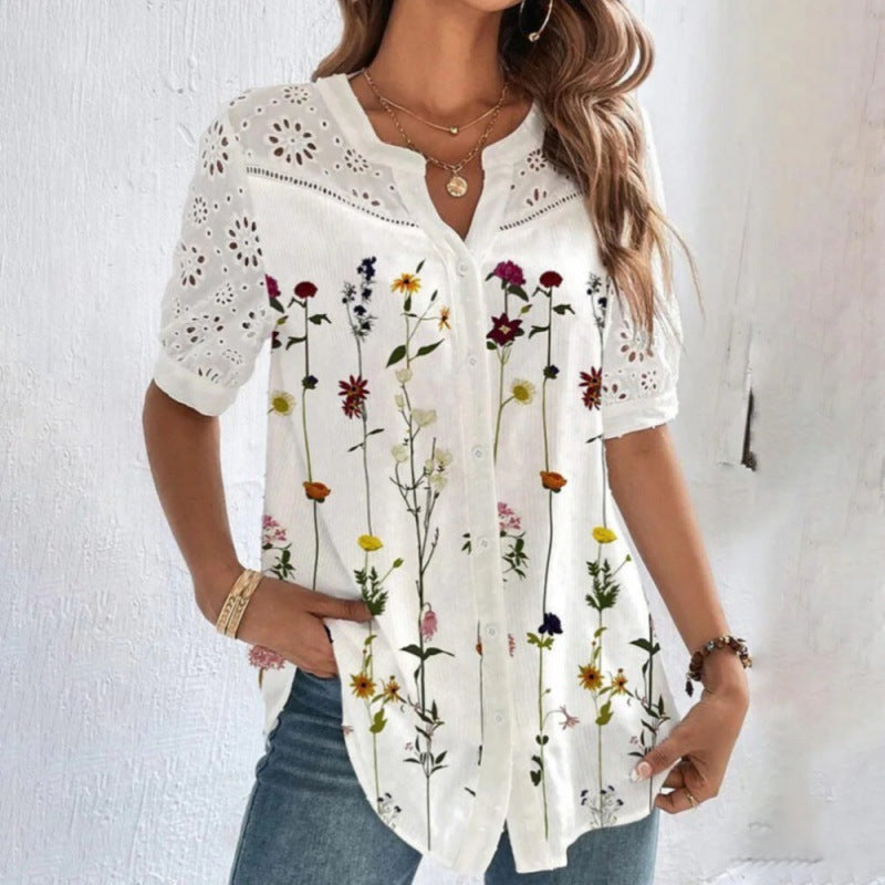 ANNELISE™ – Casual Lace Printed BlouseANNELISE™ – Avslappnad spetsblus med tryck