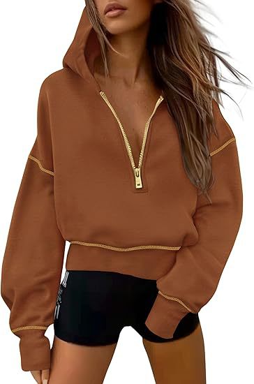 GRETEL™ - Snygg huvtröja med dragkedja och sömmar för kort pullover