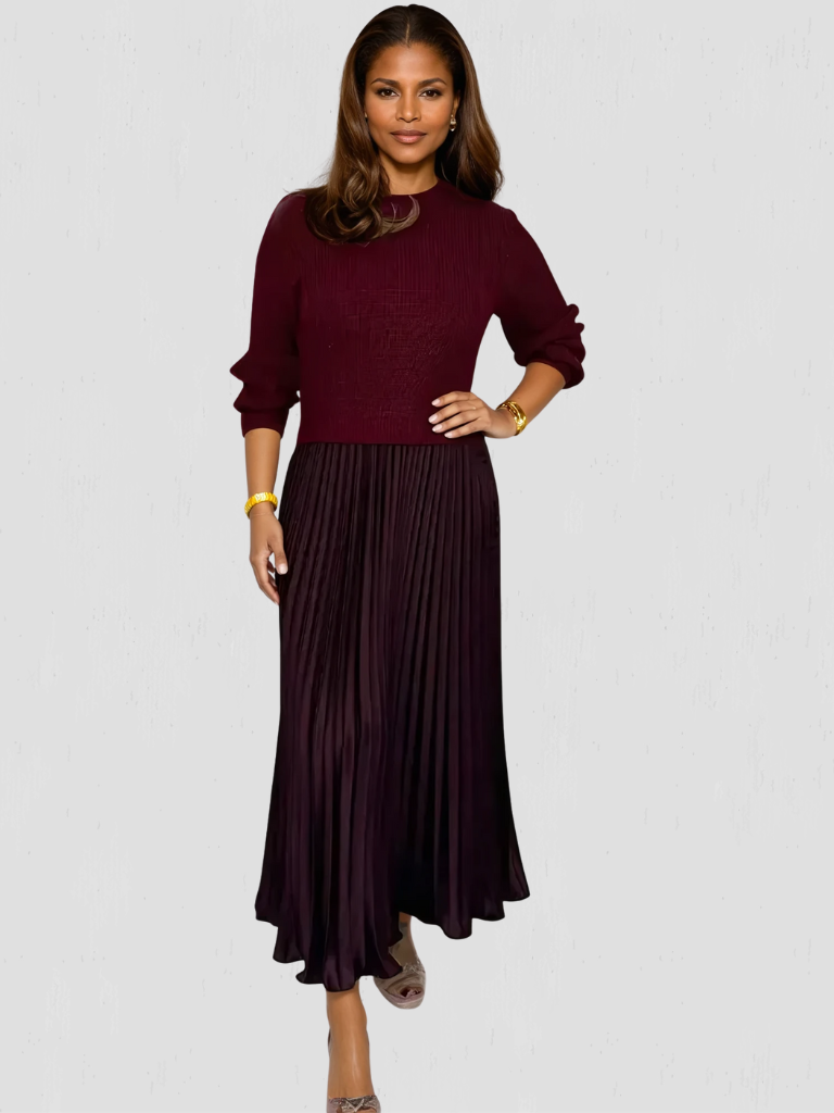 Arden™ Knit & Pleat Midi Dress