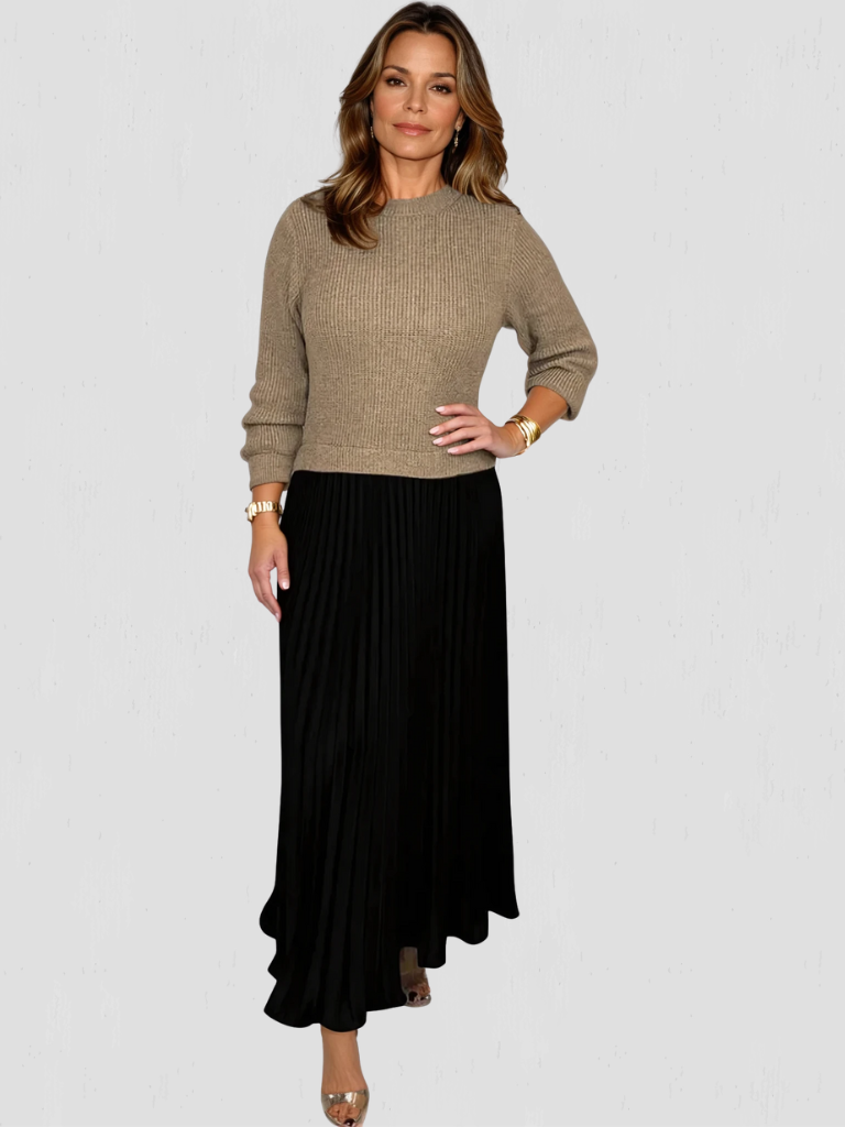 Arden™ Knit & Pleat Midi Dress