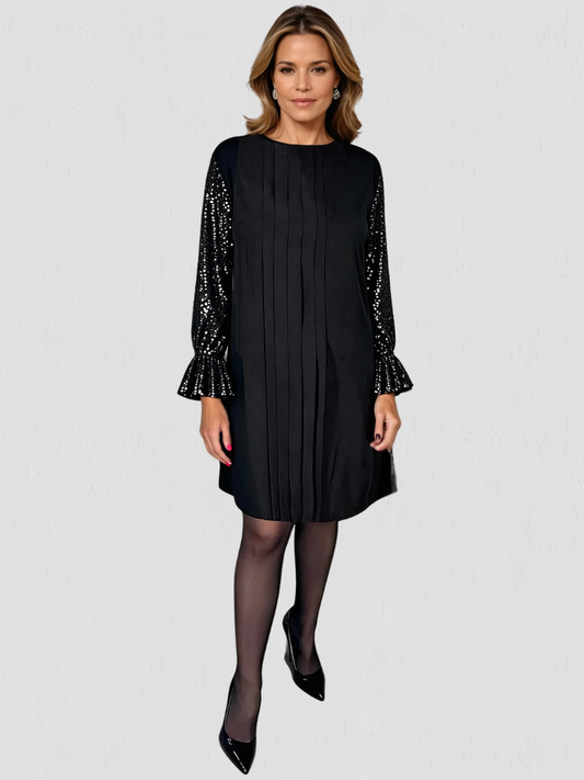 Elowyn™ Pleated Sequin-Sleeve Dress