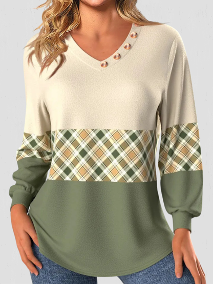 Olivia™ Cozy Plaid Detail Knit Top