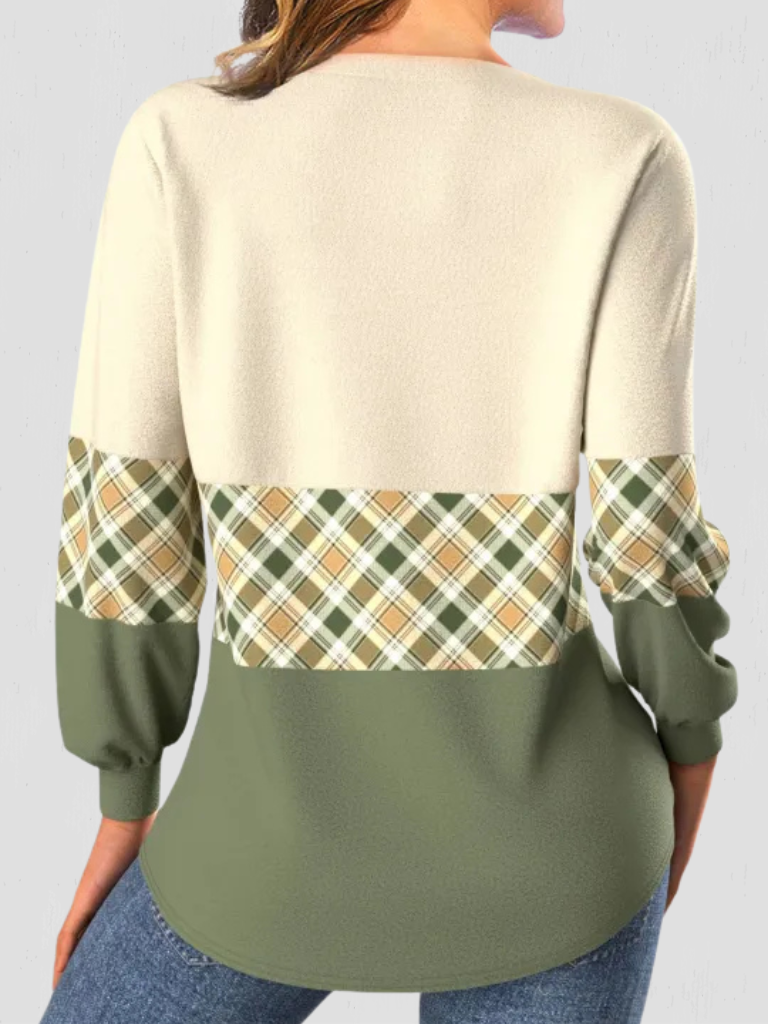 Olivia™ Cozy Plaid Detail Knit Top