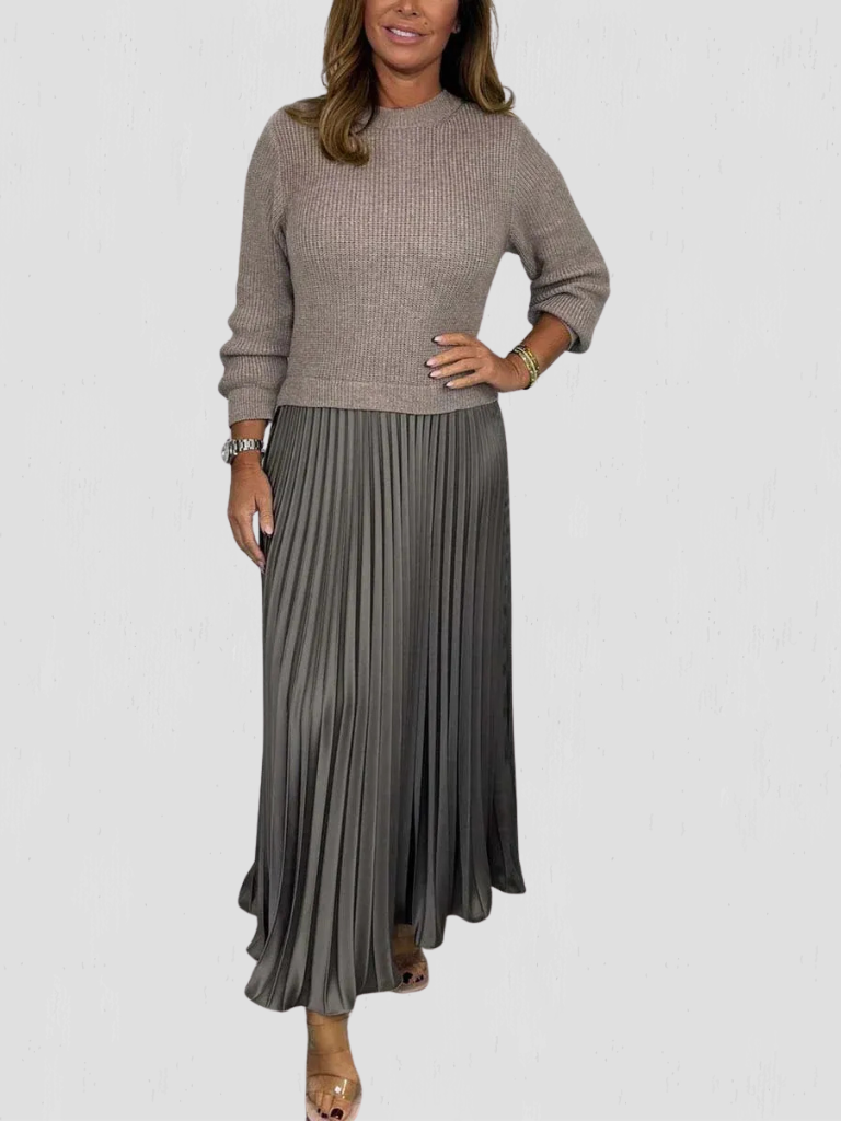 Arden™ Knit & Pleat Midi Dress