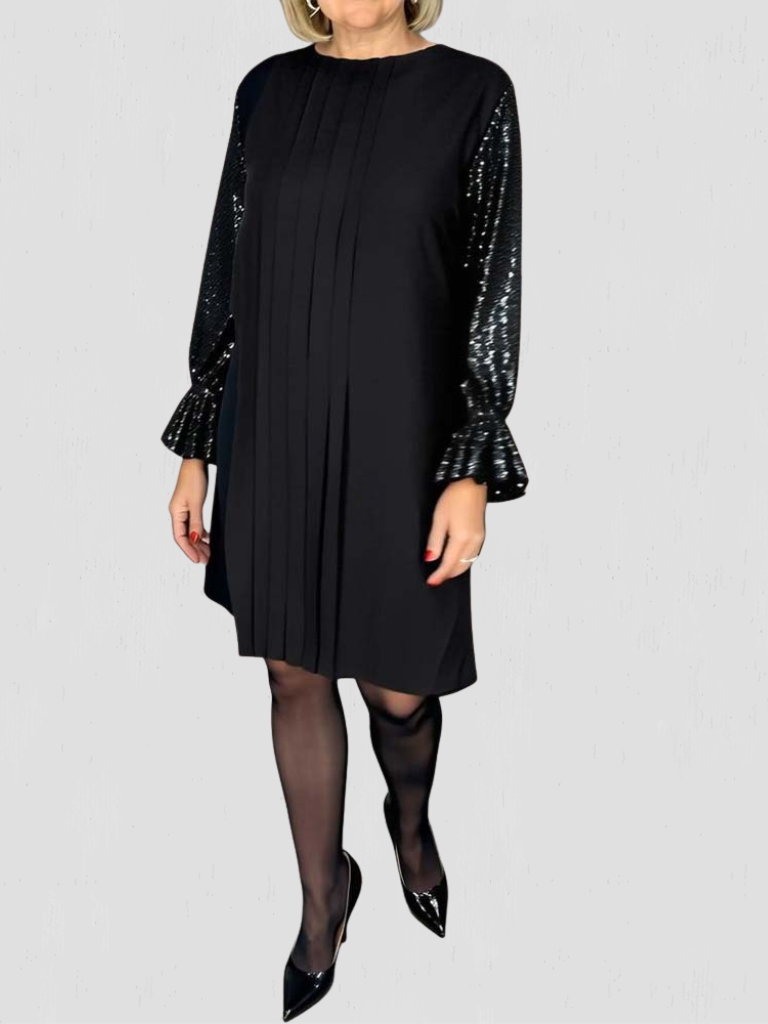 Elowyn™ Pleated Sequin-Sleeve Dress