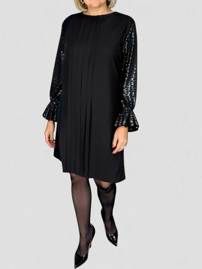 Elowyn™ Pleated Sequin-Sleeve Dress