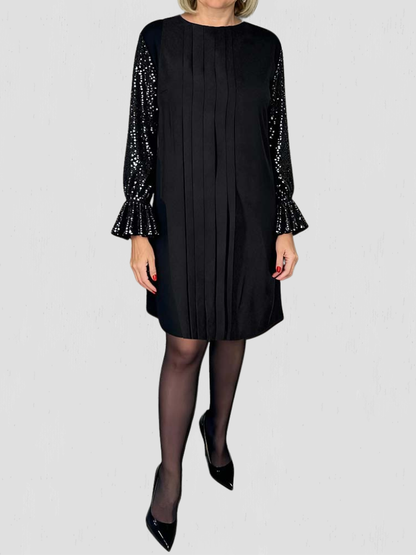 Elowyn™ Pleated Sequin-Sleeve Dress
