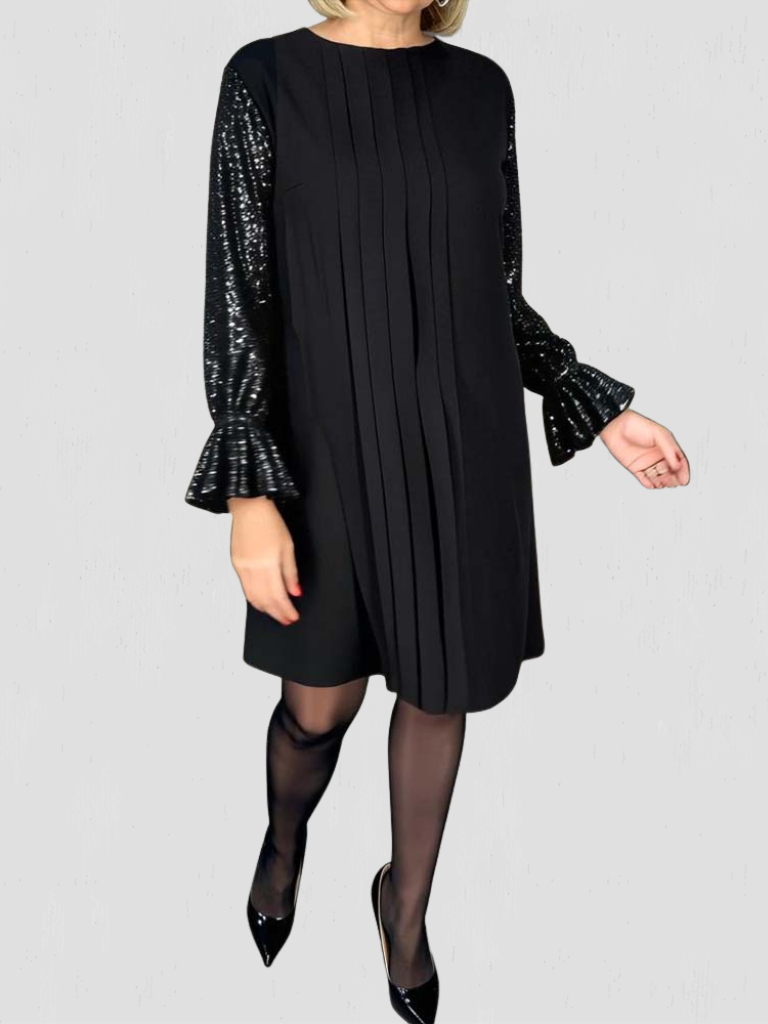 Elowyn™ Pleated Sequin-Sleeve Dress