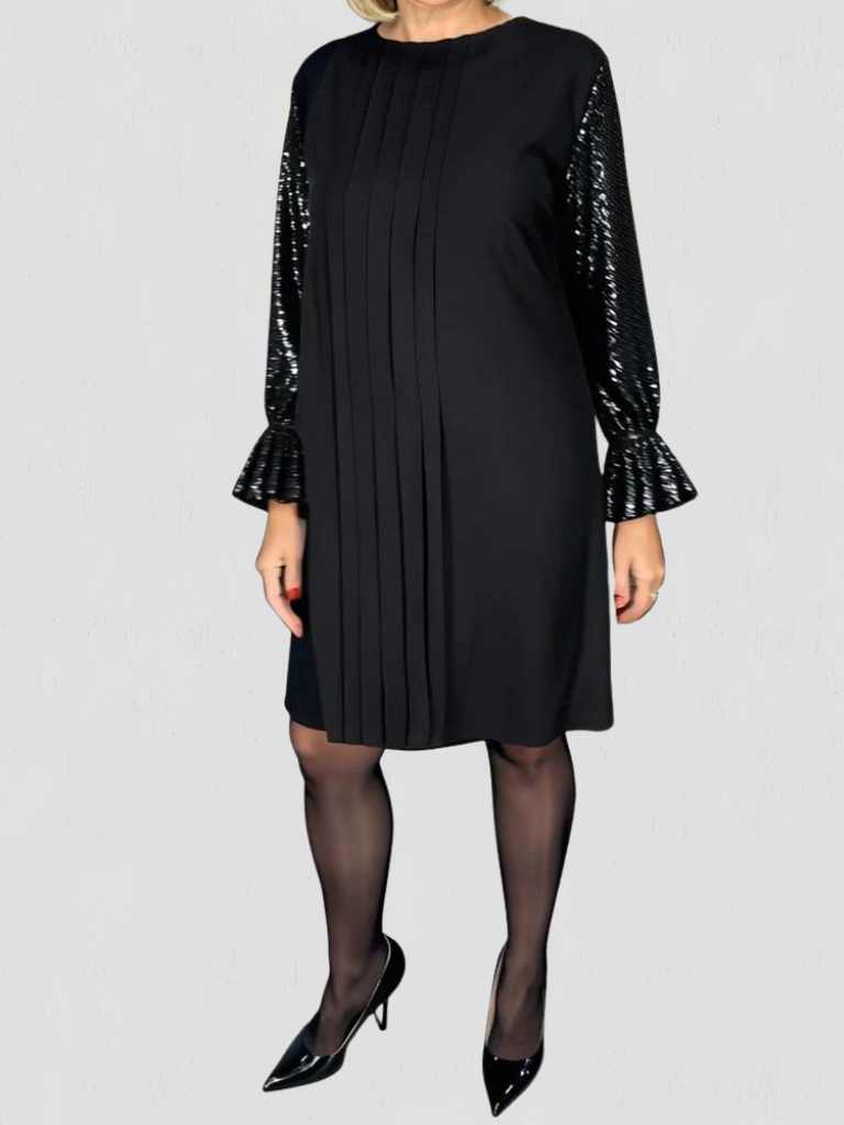Elowyn™ Pleated Sequin-Sleeve Dress