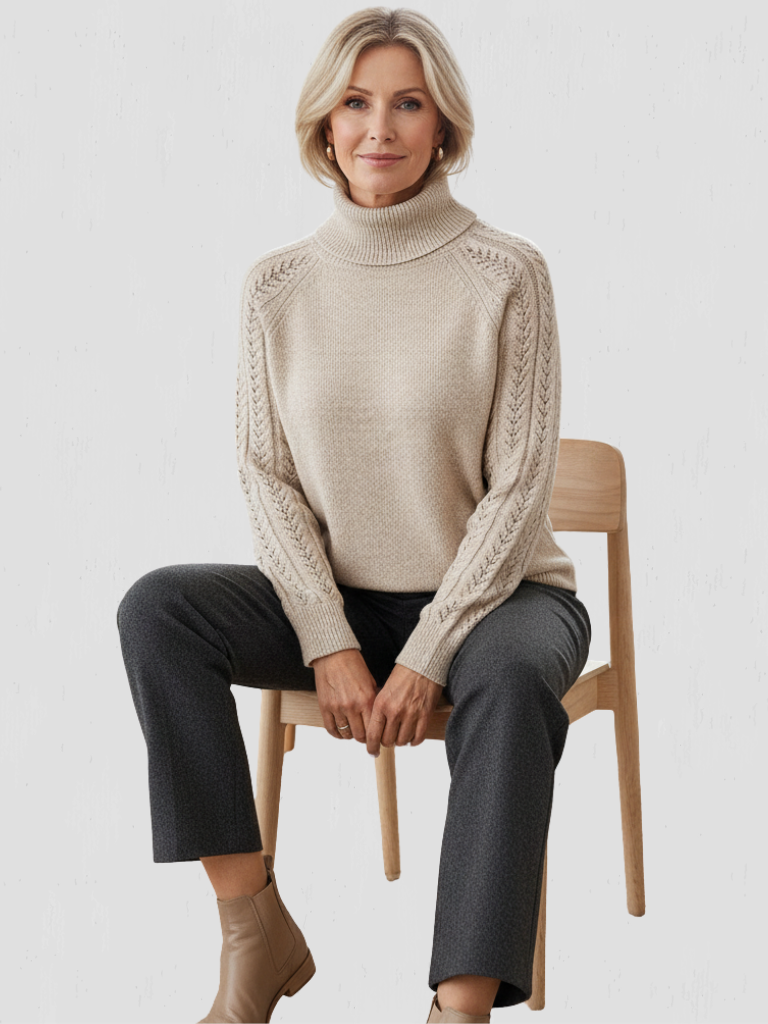 Catherine™ Cozy Lace-Sleeve Turtleneck Sweater