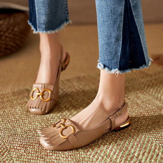 Marigold™ Buckle Fringe Sandals