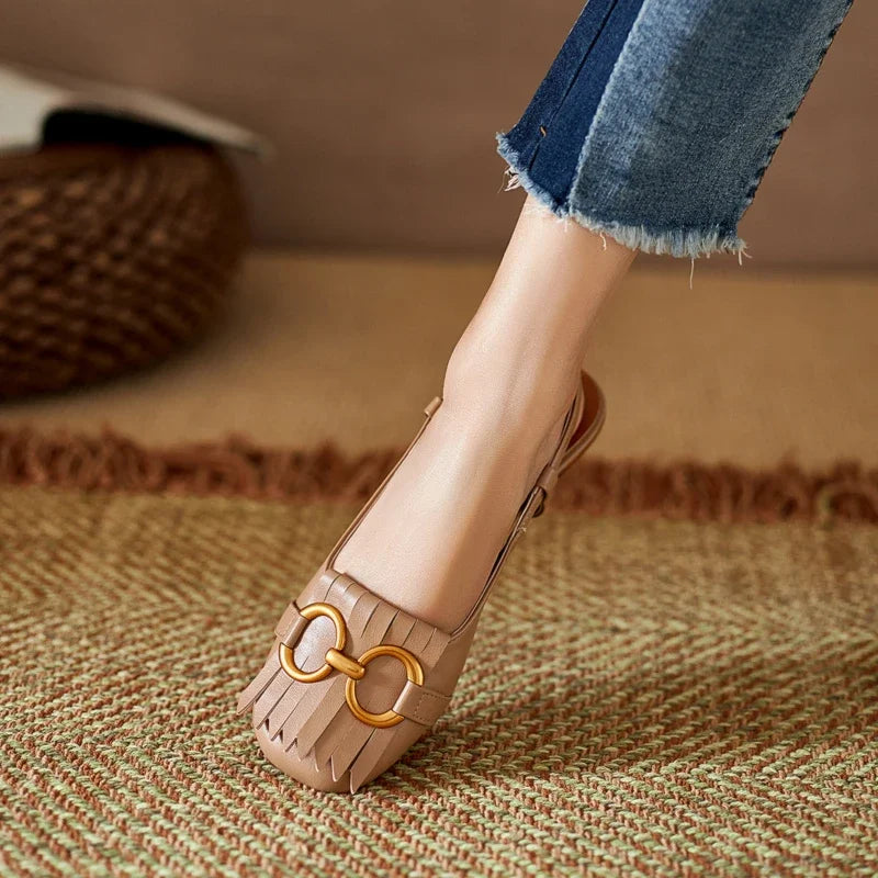 Marigold™ Buckle Fringe Sandals