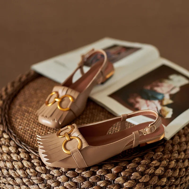Marigold™ Buckle Fringe Sandals