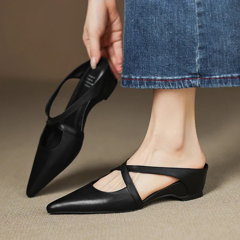 Noélie™ Leather Cross-Strap Mules
