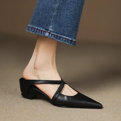 Noélie™ Leather Cross-Strap Mules