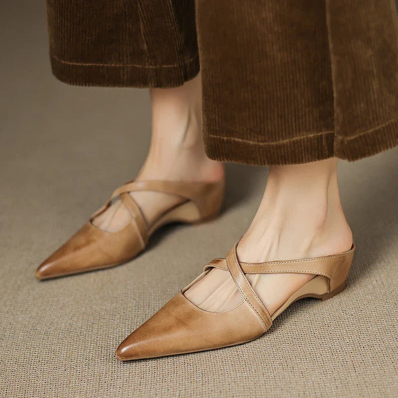 Noélie™ Leather Cross-Strap Mules