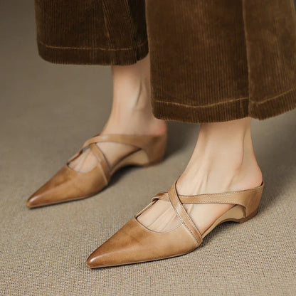 Noélie™ Leather Cross-Strap Mules