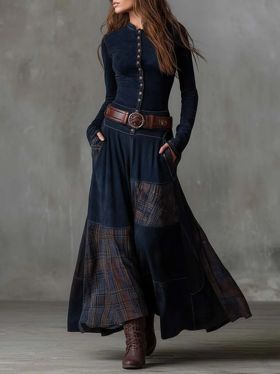 Vintage-Inspired Tailored Maxi Dress