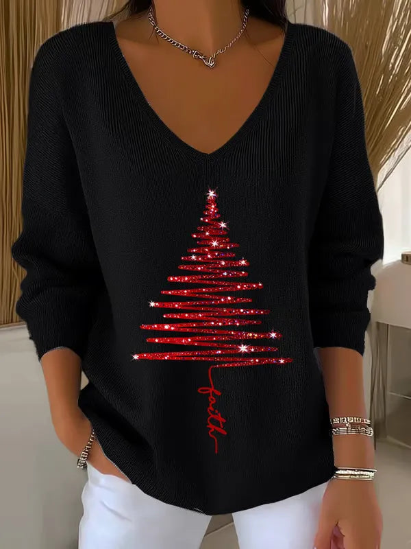 Noelique™ – Festive Knit V-Neck Sweater