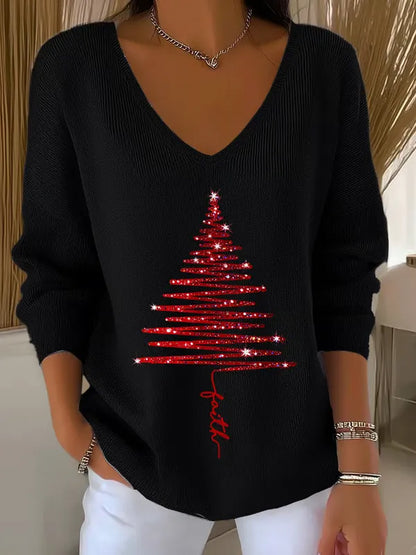 Noelique™ – Festive Knit V-Neck Sweater