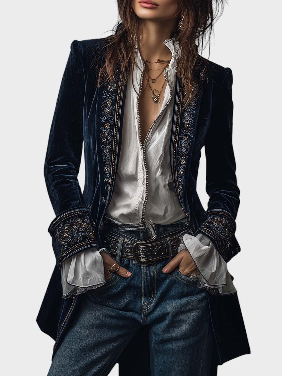 Veloria™ – Embroidered Velvet Tailored Jacket