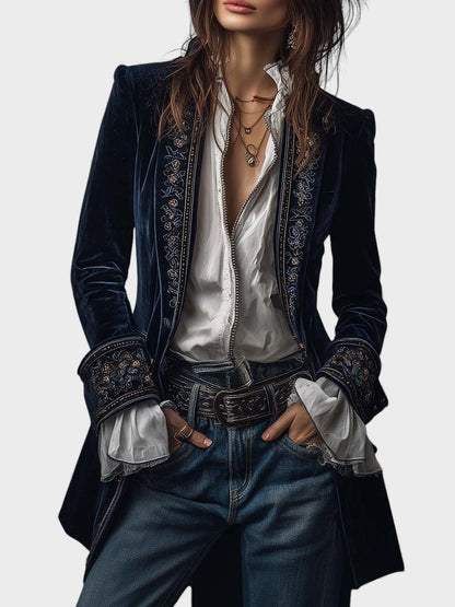 Veloria™ – Embroidered Velvet Tailored Jacket