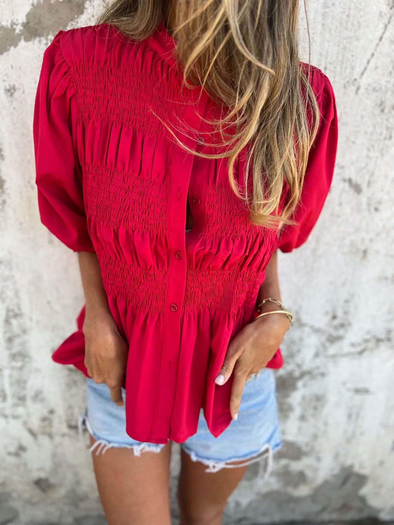 ELIZA™ - Plisserad blus med knappar