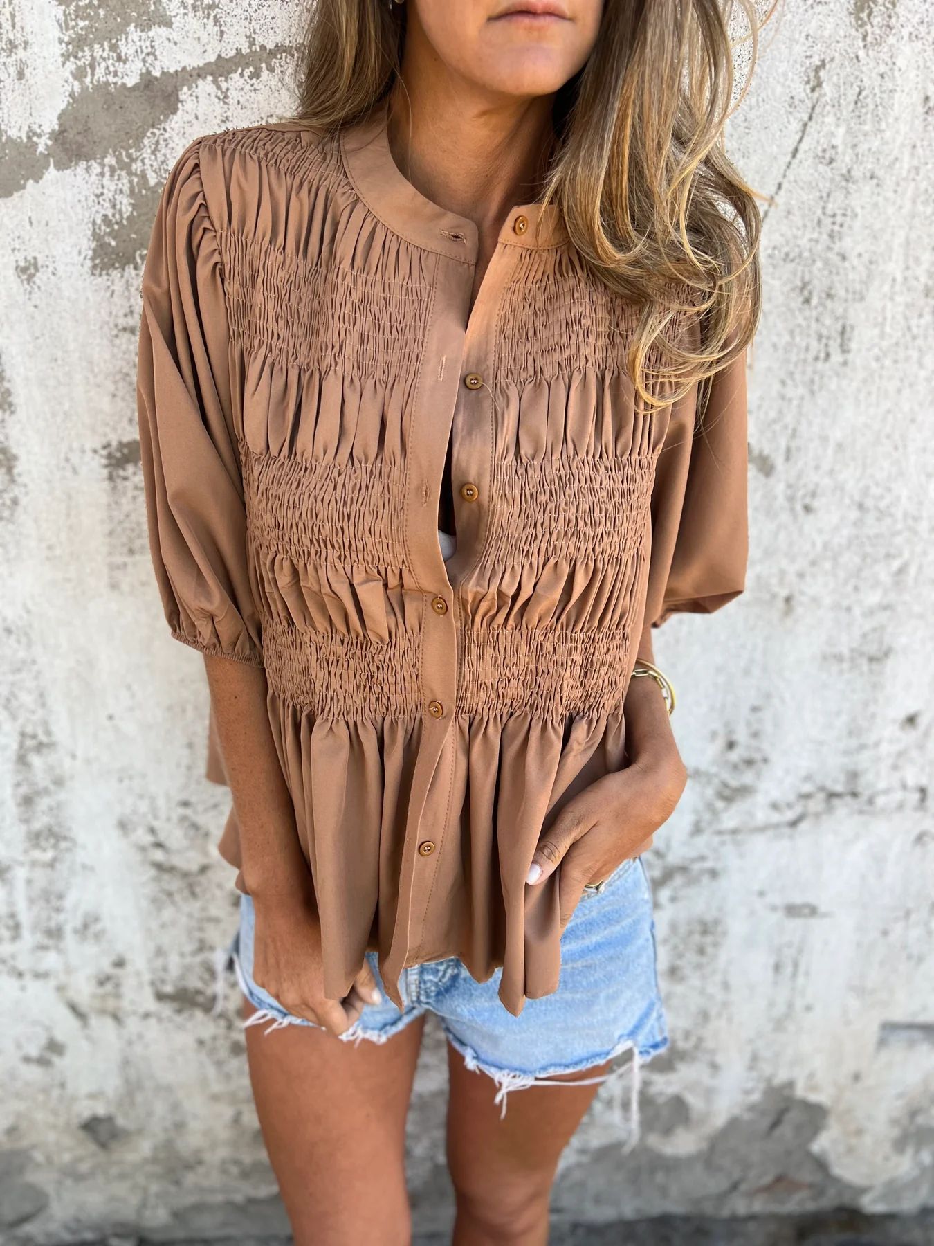 ELIZA™ - Plisserad blus med knappar