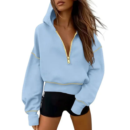 GRETEL™ - Snygg huvtröja med dragkedja och sömmar för kort pullover