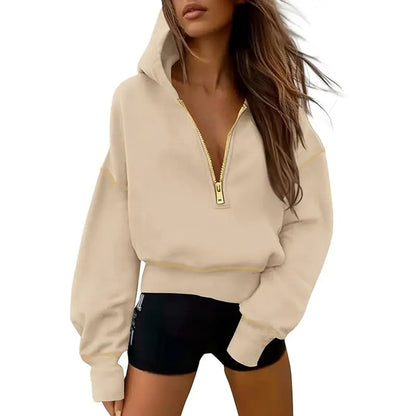 GRETEL™ - Snygg huvtröja med dragkedja och sömmar för kort pullover