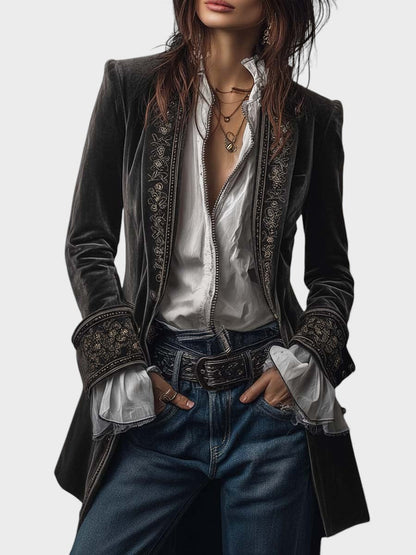 Veloria™ – Embroidered Velvet Tailored Jacket