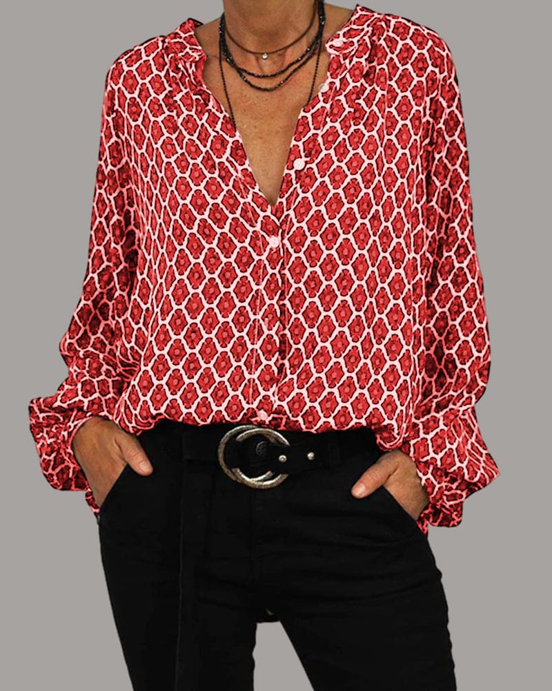 ELVIRA™ - Geometrisk V-ringad blus
